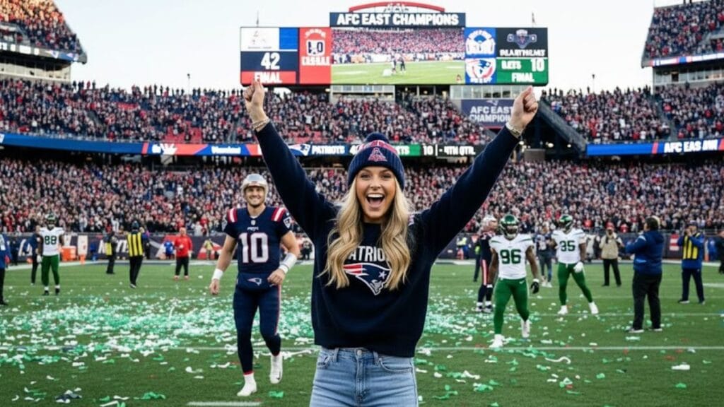 Ann Michael Maye, Wife Of Patriots Quarterback Drake Maye, Celebrates On The Field Following New England's Afc East Clinching Victory Over The New York Jets