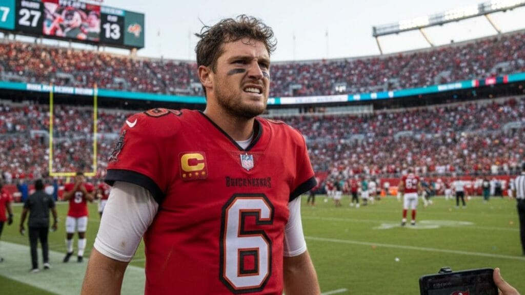 Buccaneers Quarterback Baker Mayfield Looks On During Sunday's Loss To The Dolphins, As Tampa Bay Prepares For A Must Win Finale Against Carolina