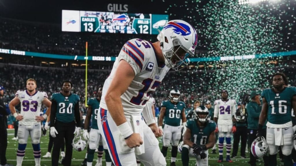 Buffalo Bills Quarterback Josh Allen Reacts In Frustration On The Sideline After A Failed Two Point Conversion Attempt In The Final Seconds Of A 13 12 Loss To The Philadelphia Eagles