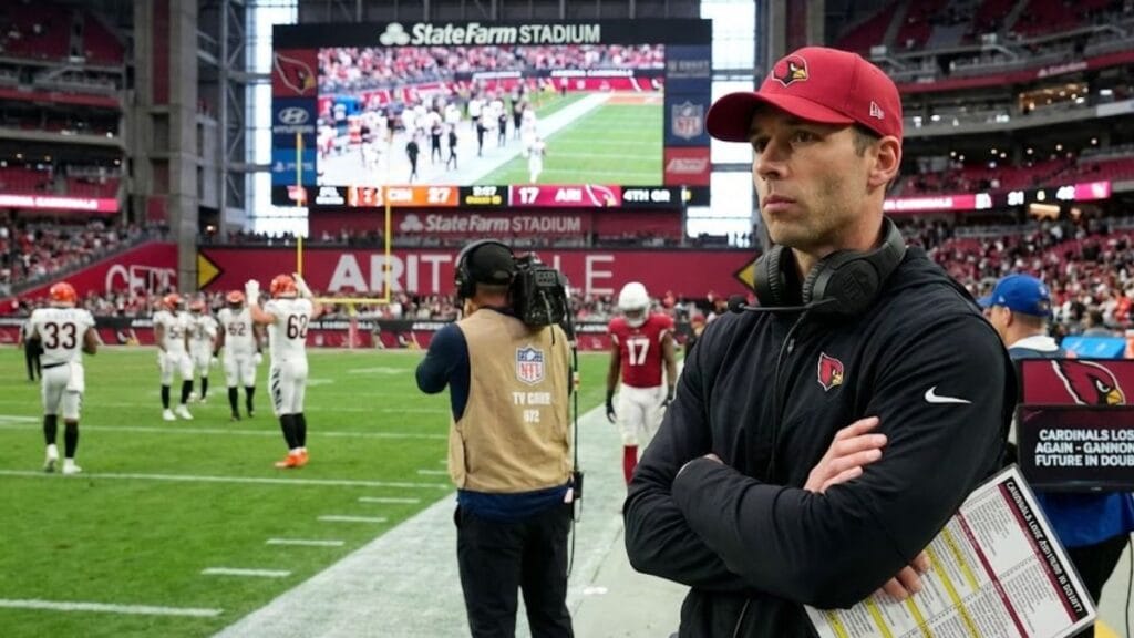 Cardinals Head Coach Jonathan Gannon Looks On From The Sideline During Sunday's Loss To Cincinnati, As Questions About His Future In Arizona Mount