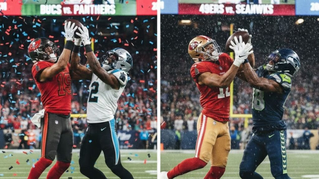 Week 18 Kicks Off With A High Stakes Saturday Doubleheader Featuring A Win And In Battle Between The Bucs And Panthers, Followed By A Heavyweight Nfc West Title Fight Between The 49ers And Seahawk