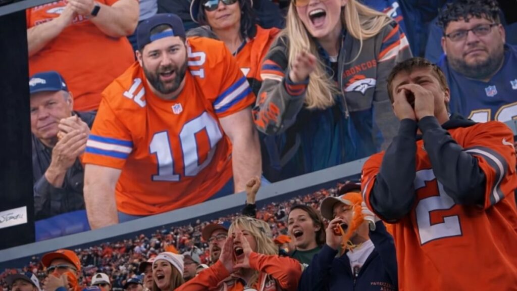 denver broncos fans cheer in the stands