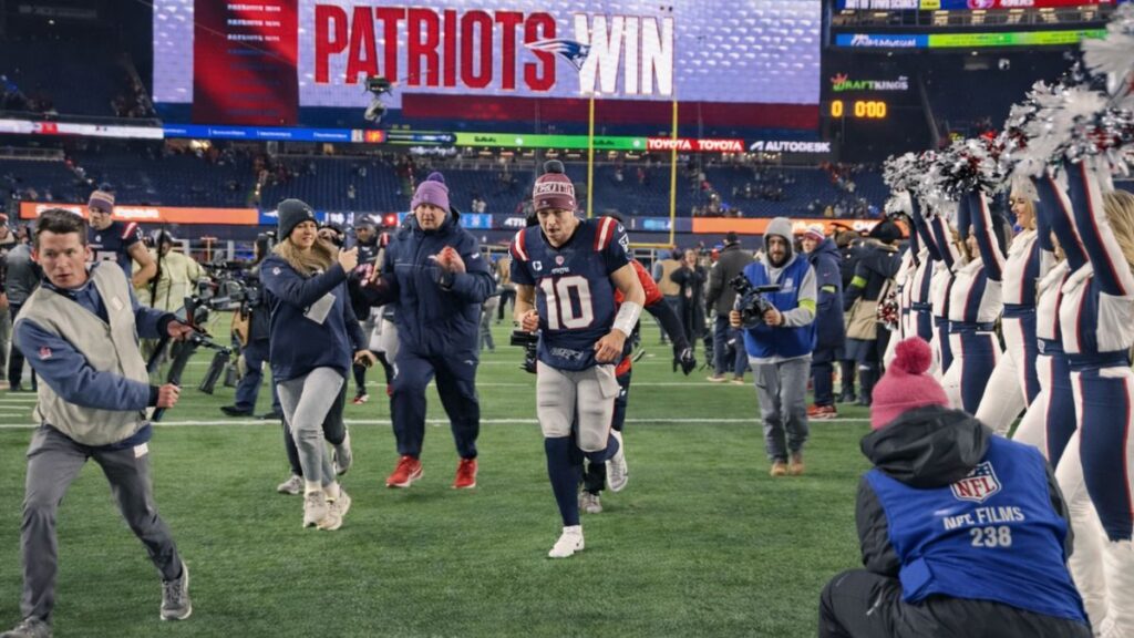 playoff win and mvp chants for drake maye