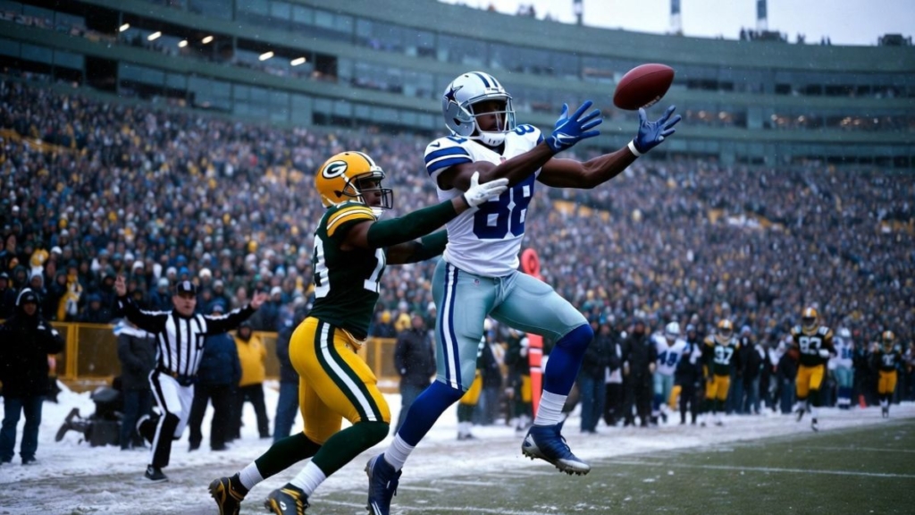 a frame that defined a decade bryant’s 4th quarter grab was initially ruled a catch before the officiating crew overturned it - Image Credit: NHANFL / AI-Generated